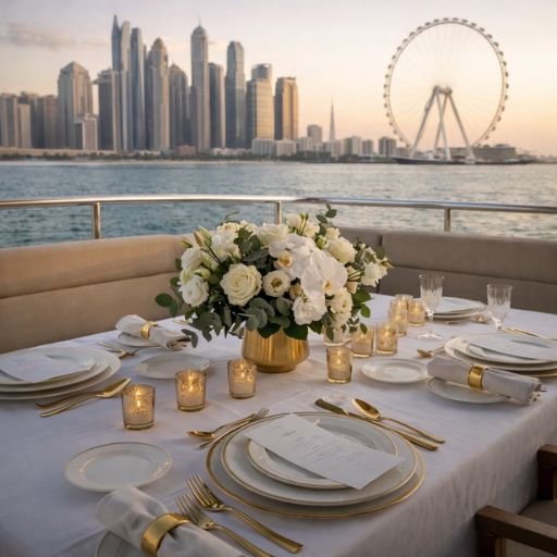 Table setting for yacht birthday celebration in Dubai